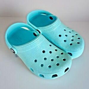 Crocs Iconic Comfort Kids/Children's Teal Blue Glitter Sandals Size‎ 13c